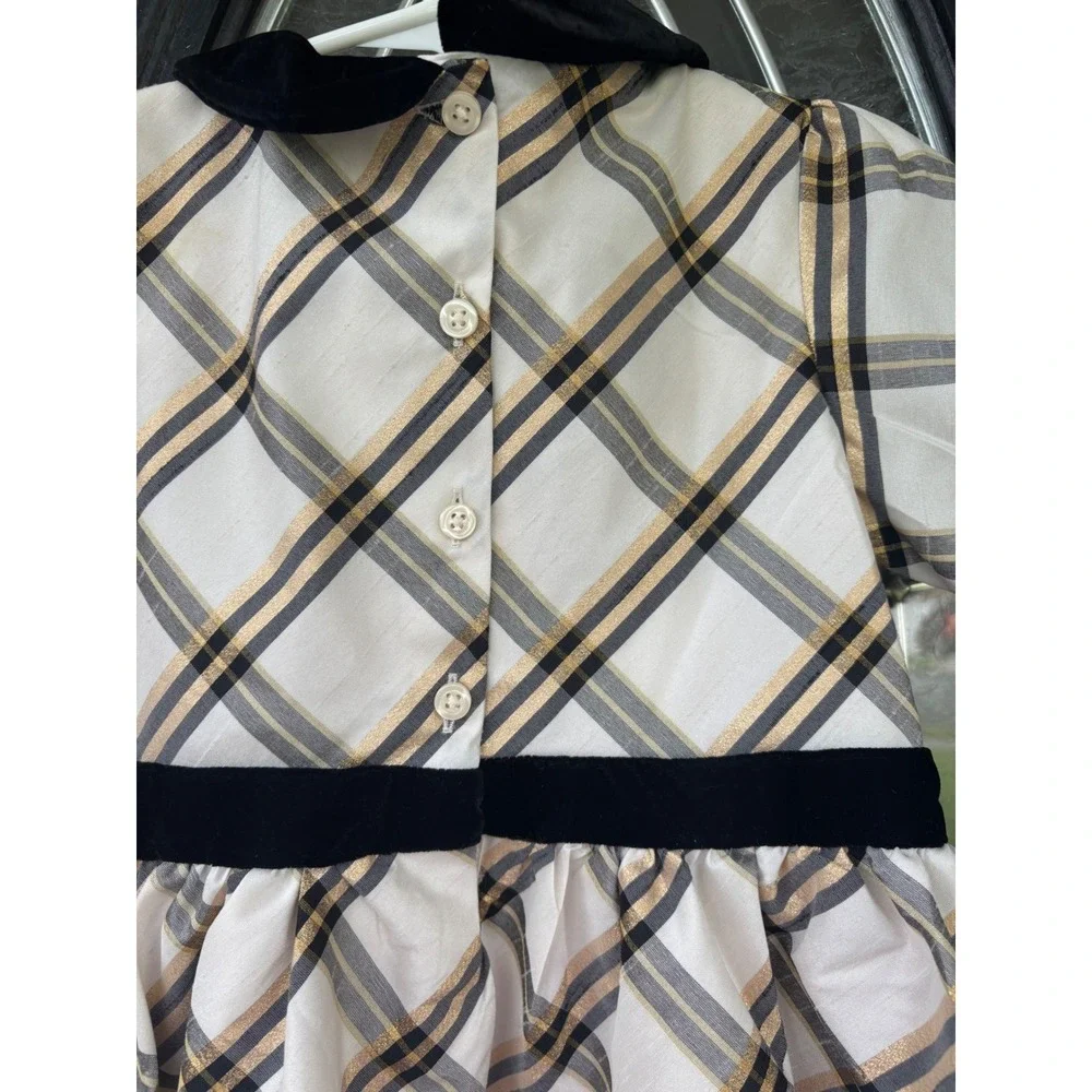 Gymboree Girls Size 7 Winter Wonderland Gold Plaid Velvet Trim Holiday Dress NEW